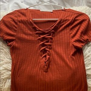 Burnt orange, stretchy tee